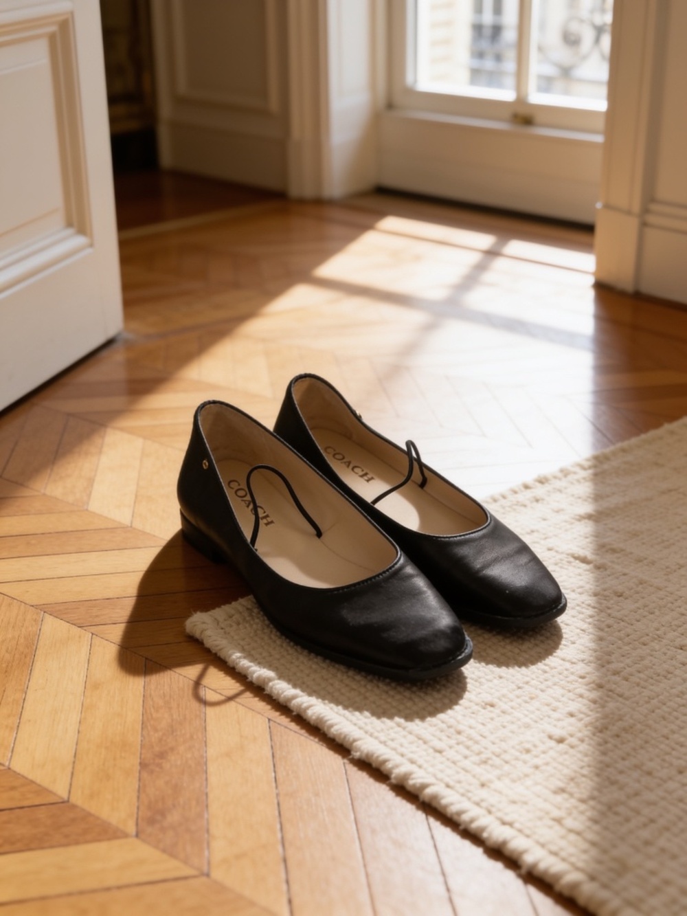 Coach Black Leather Ballet Flats with Logo Size 9.5B